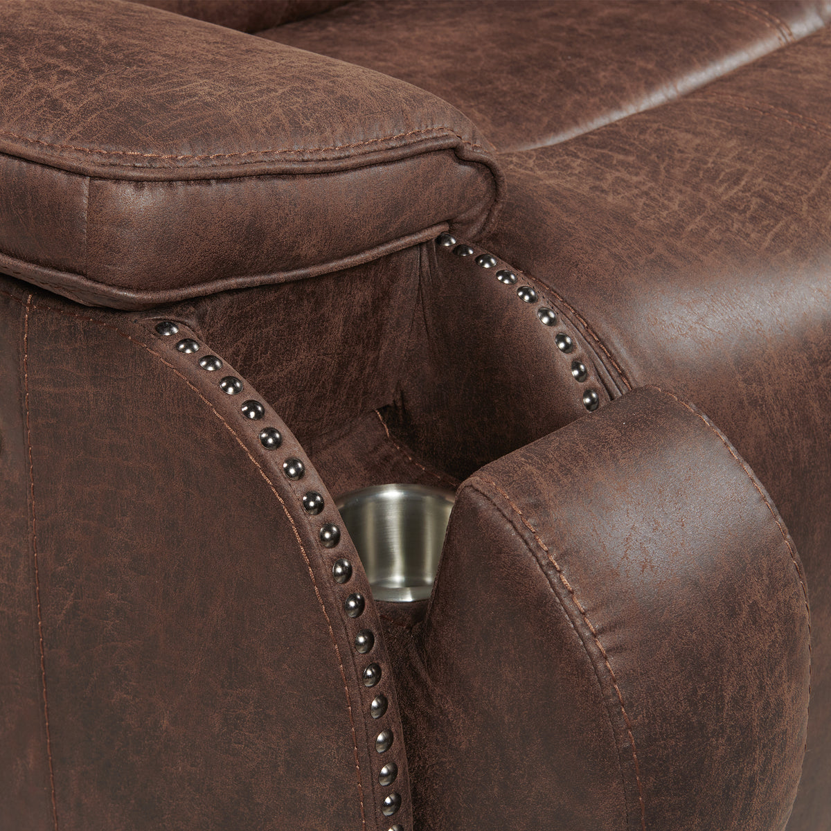 Atlantis Heritage Brown Power Motion Loveseat with Power Motion Head Recliner & Console - Ornate Home