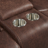 Atlantis Heritage Brown Power Motion Loveseat with Power Motion Head Recliner & Console - Ornate Home