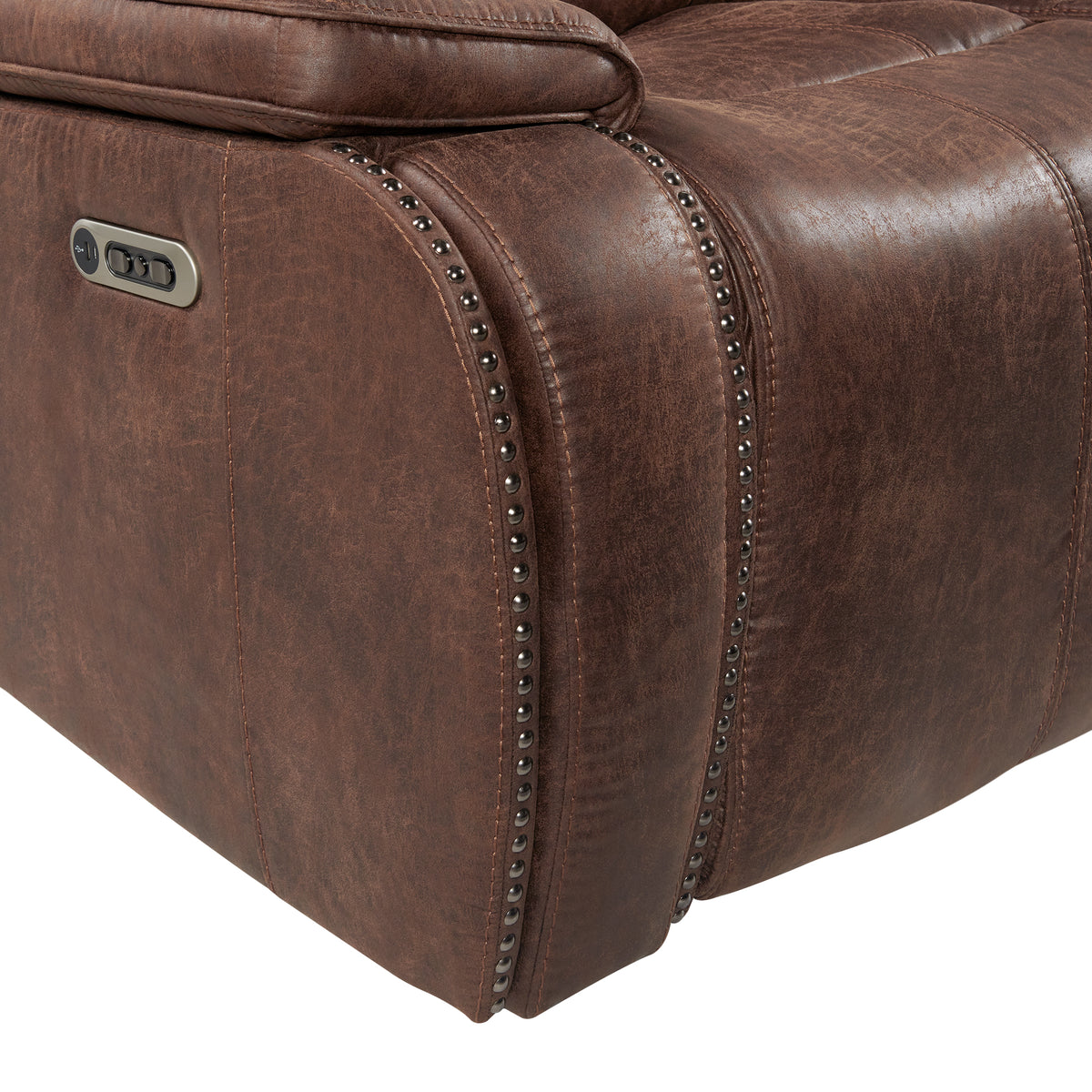 Atlantis Heritage Brown Power Motion Sofa with Power Motion Head Recliner - Ornate Home