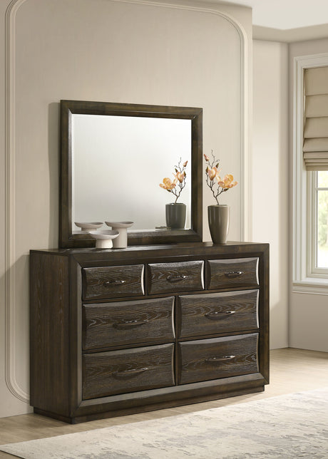 Atlas Dark Oak 7-drawer Bedroom Dresser and Mirror Set - Ornate Home