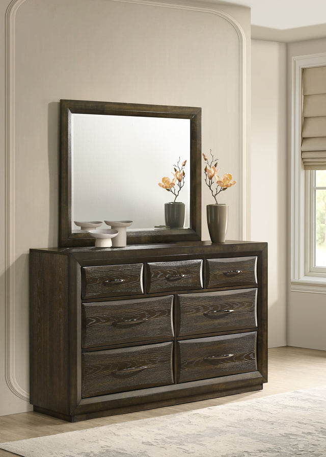 Atlas Dark Oak 7-drawer Bedroom Dresser and Mirror Set - Ornate Home