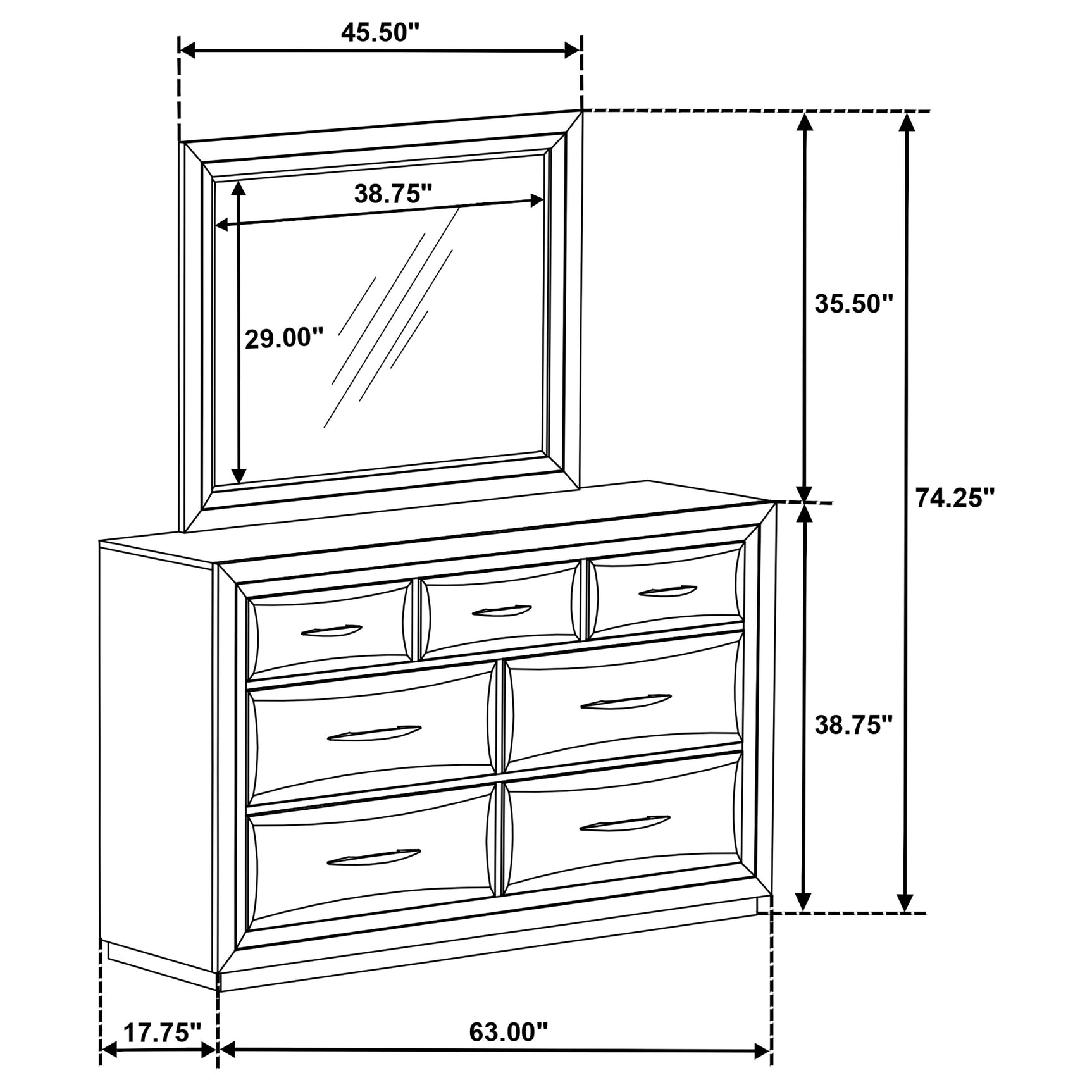 Atlas Dark Oak 7-drawer Bedroom Dresser and Mirror Set - Ornate Home