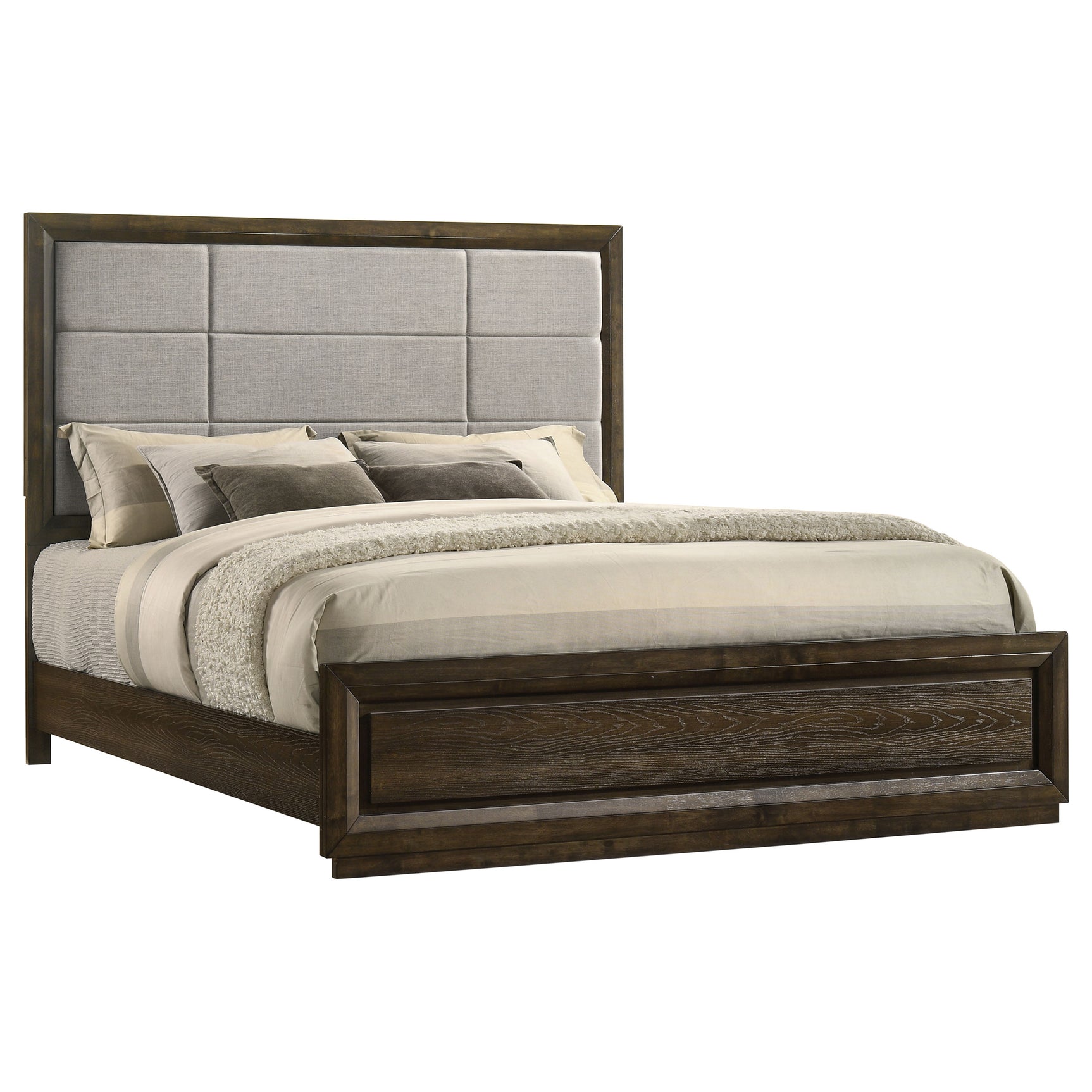 Atlas Grey/Dark Oak 63-inch California King Upholstered Panel Bed - Ornate Home