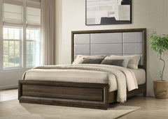 Atlas Grey/Dark Oak 63-inch Eastern King Upholstered Panel Bed - Ornate Home