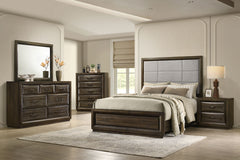 Atlas Grey/Dark Oak 63-inch Eastern King Upholstered Panel Bed - Ornate Home