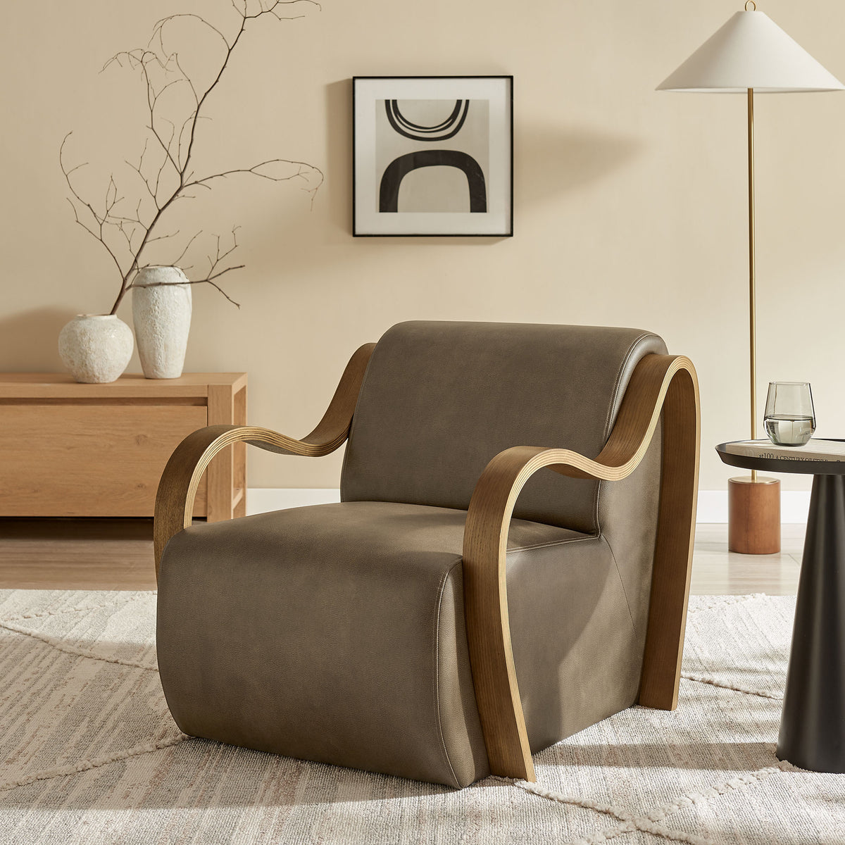 Atrium Mushroom Vegan Leather Accent Armchair - Ornate Home