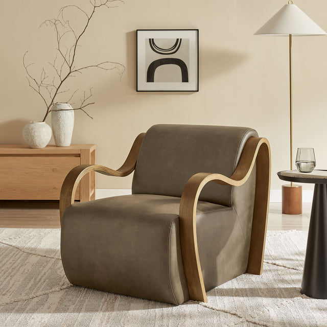 Atrium Mushroom Vegan Leather Accent Armchair - Ornate Home