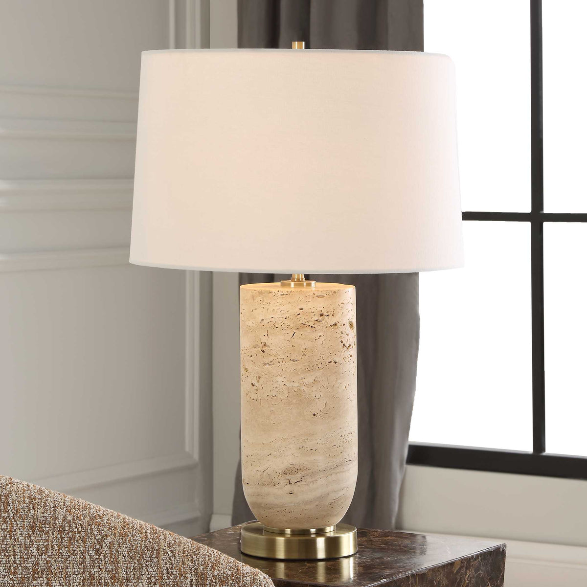 Aubrey Brown/Gold Travertine Table Lamp - Ornate Home