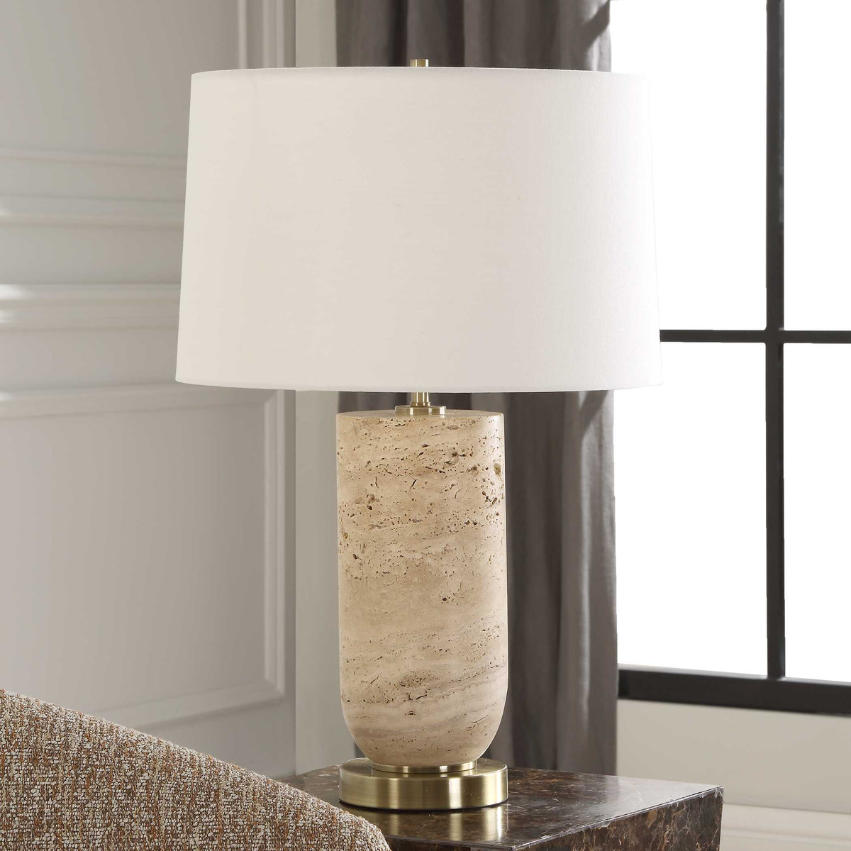 Aubrey Brown/Gold Travertine Table Lamp - Ornate Home