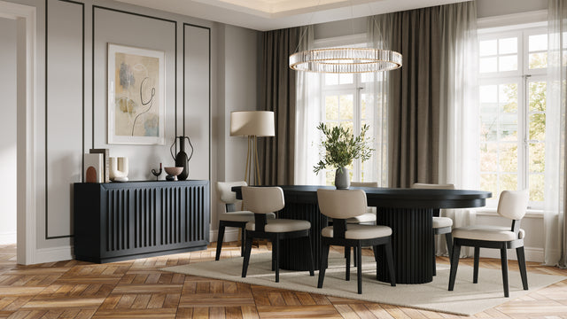 Auden Black Double Ped Dining Table w/ 6 Tate Chair - Ornate Home