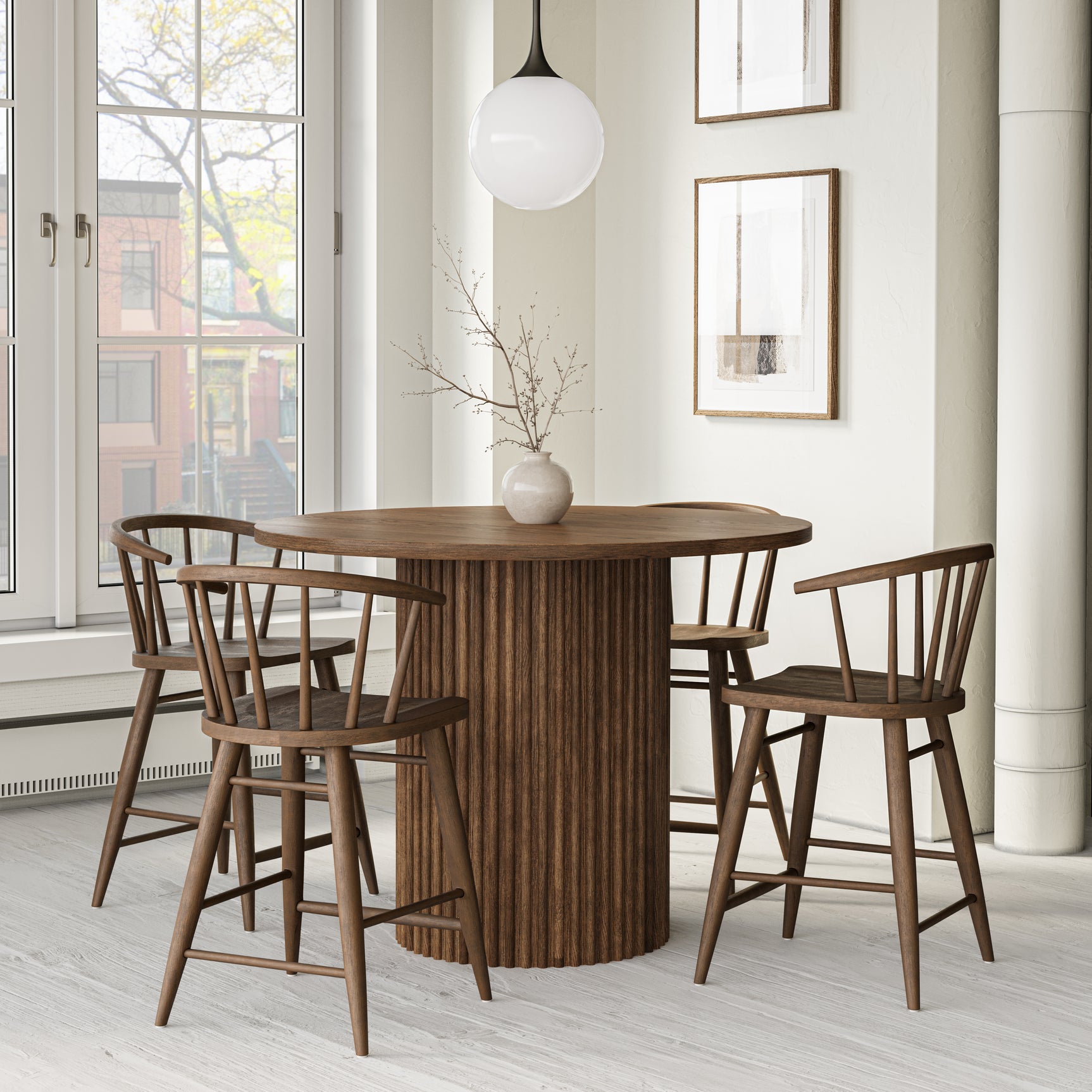 Auden Chestnut 48 Counter Dining Table w/ 4 Fitz Stools - Ornate Home