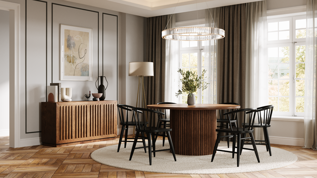 Auden Chestnut/Black 60 Dining Table w/ 6 Fitz Chairs - Ornate Home