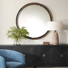 Auger Bronze/Amber Glass Round Mirror - Ornate Home