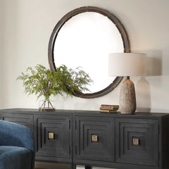 Auger Bronze/Amber Glass Round Mirror - Ornate Home