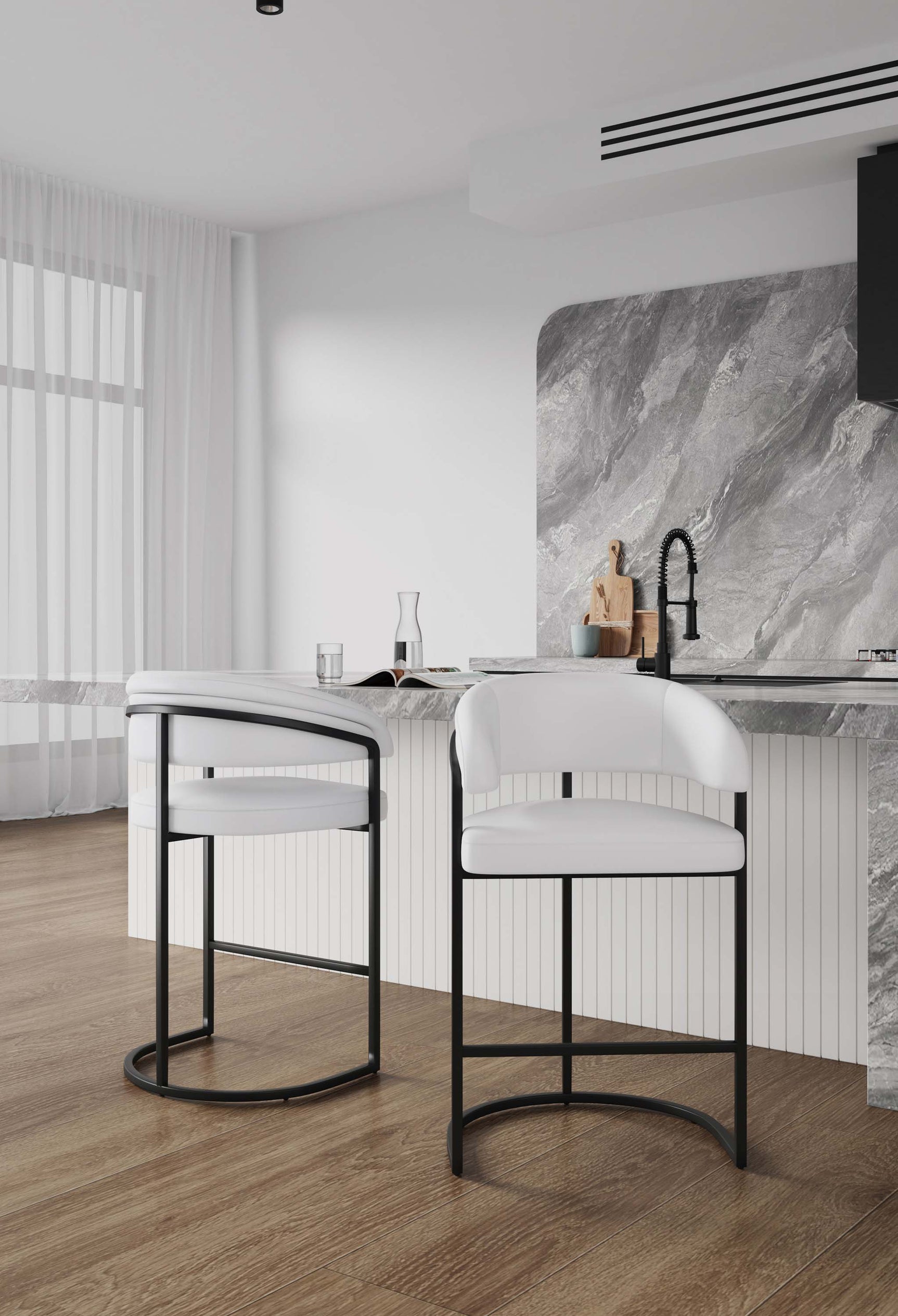 Augusta Counter Stool in White (set of 2) - Ornate Home