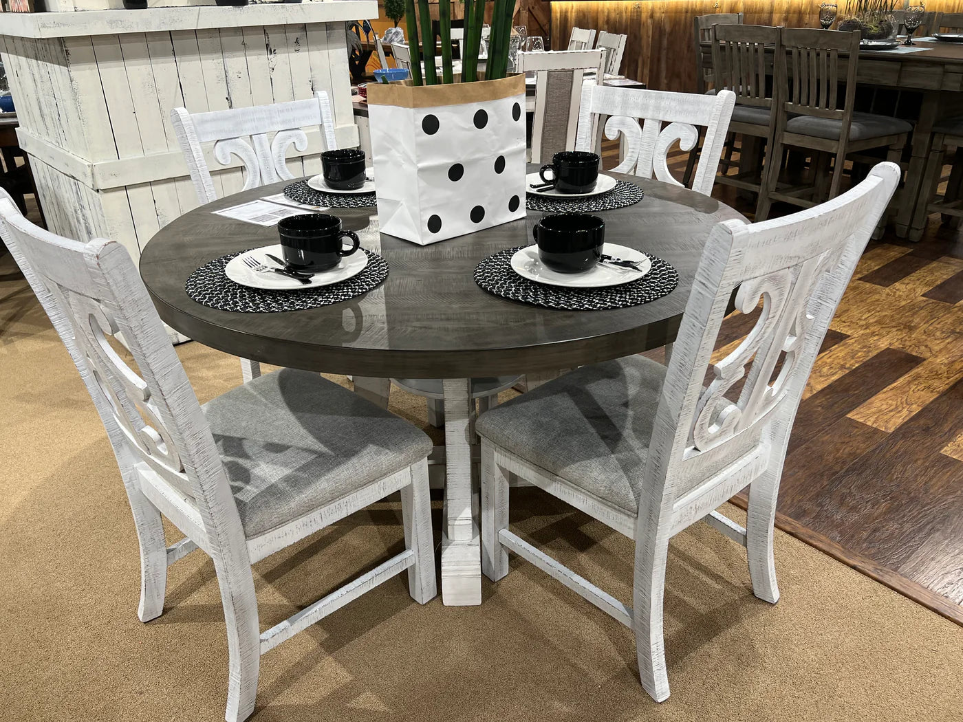 Auletta Distressed White/Gray Round Dining Table - Ornate Home
