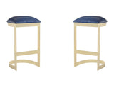 Aura Bar Stool in Blue and Polished Brass (set of 2) - Ornate Home