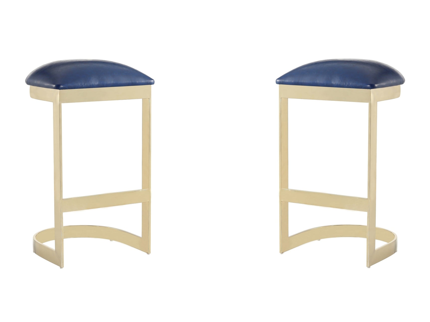 Aura Bar Stool in Blue and Polished Brass (set of 2) - Ornate Home