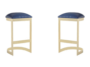 Aura Bar Stool in Blue and Polished Brass (set of 2) - Ornate Home