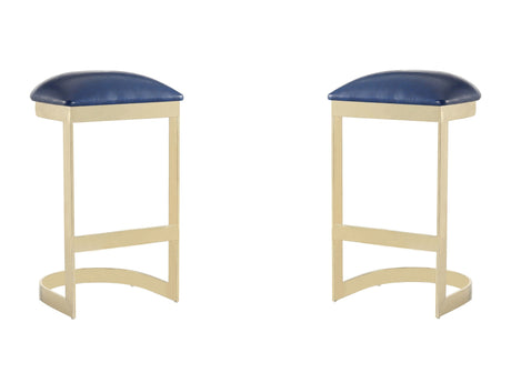 Aura Bar Stool in Blue and Polished Brass (set of 2) - Ornate Home