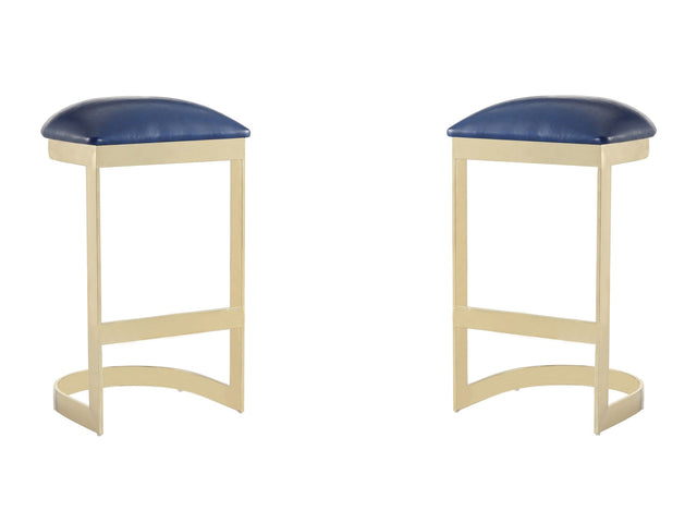 Aura Bar Stool in Blue and Polished Brass (set of 2) - Ornate Home