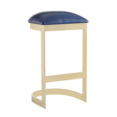 Aura Bar Stool in Blue and Polished Brass (set of 2) - Ornate Home