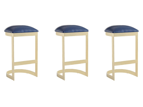 Aura Bar Stool in Blue and Polished Brass (set of 3) - Ornate Home