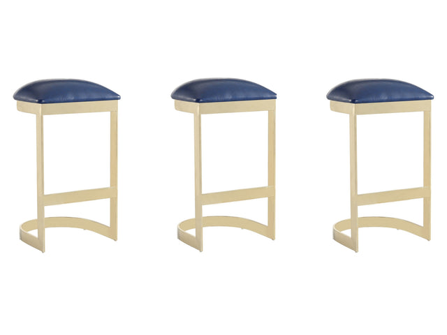 Aura Bar Stool in Blue and Polished Brass (set of 3) - Ornate Home