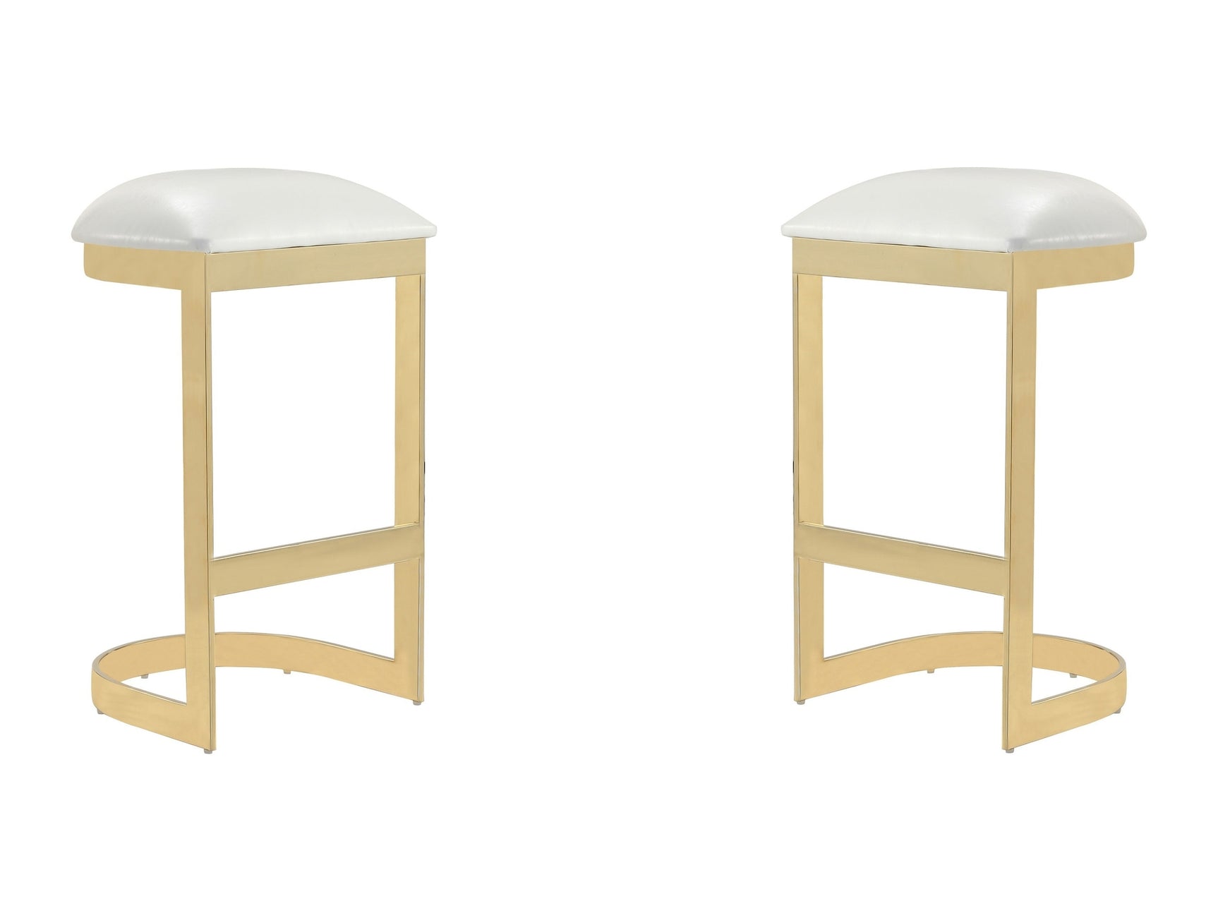Aura Bar Stool in White and Polished Brass (set of 2) - Ornate Home