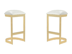 Aura Bar Stool in White and Polished Brass (set of 2) - Ornate Home