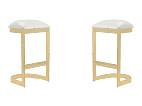 Aura Bar Stool in White and Polished Brass (set of 2) - Ornate Home