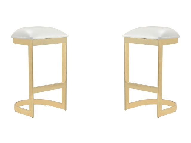 Aura Bar Stool in White and Polished Brass (set of 2) - Ornate Home