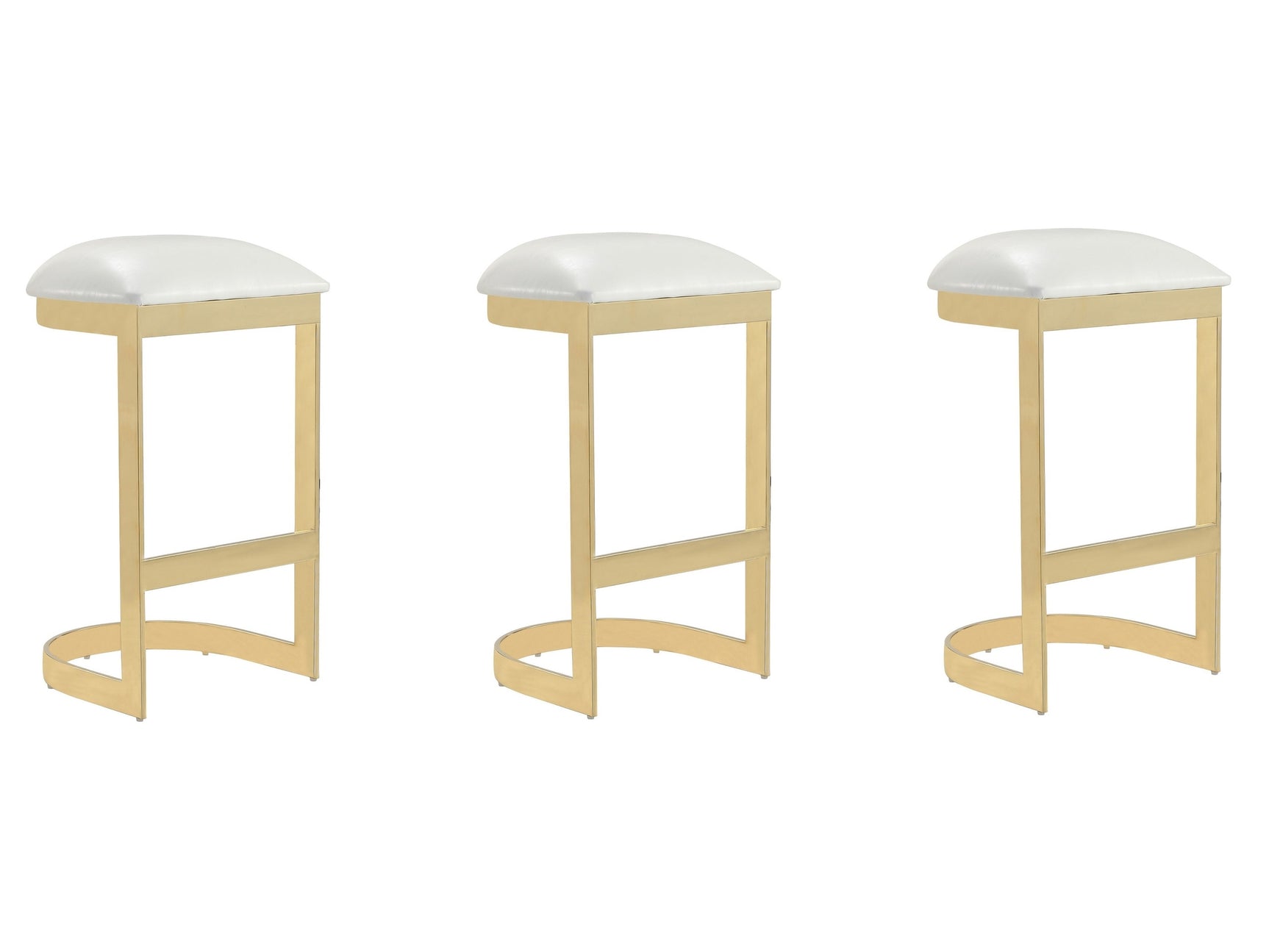 Aura Bar Stool in White and Polished Brass (set of 3) - Ornate Home