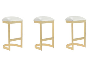 Aura Bar Stool in White and Polished Brass (set of 3) - Ornate Home