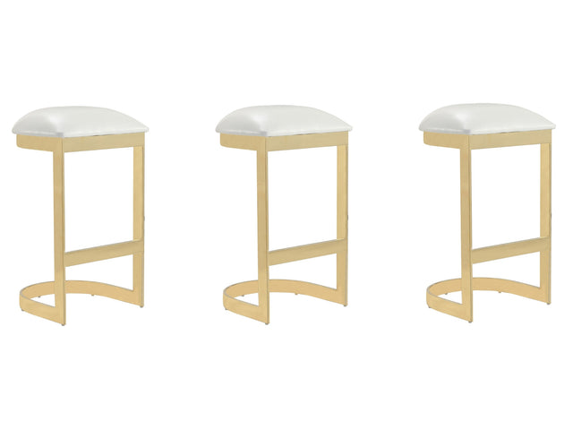 Aura Bar Stool in White and Polished Brass (set of 3) - Ornate Home