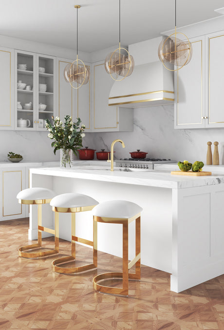 Aura Bar Stool in White and Polished Brass (set of 3) - Ornate Home