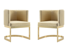 Aura Dining Chair in Sand and Polished Brass (set of 2) - Ornate Home