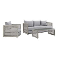 Aura Gray 3 Piece Outdoor Patio Wicker Rattan Set - 56x107" - Ornate Home
