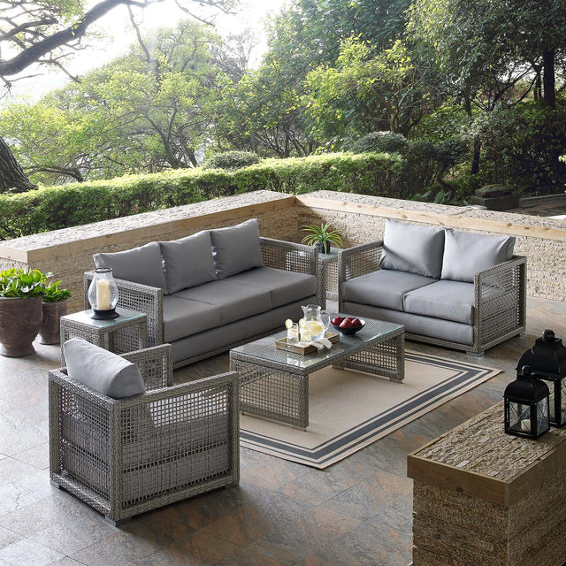 Aura Gray 6 Piece Outdoor Patio Wicker Rattan Set - Ornate Home