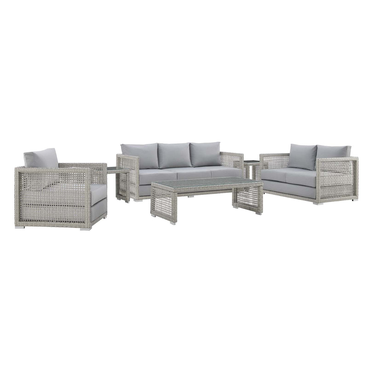 Aura Gray 6 Piece Outdoor Patio Wicker Rattan Set - Ornate Home