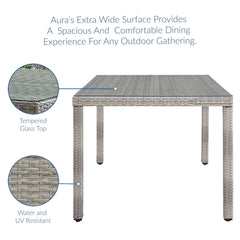 Aura Gray 68" Outdoor Patio Wicker Rattan Dining Table - Ornate Home