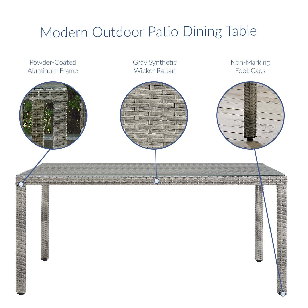 Aura Gray 68" Outdoor Patio Wicker Rattan Dining Table - Ornate Home