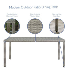 Aura Gray 68" Outdoor Patio Wicker Rattan Dining Table - Ornate Home