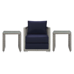 Aura Gray/Navy 3 Piece Outdoor Patio Wicker Rattan Set - 27.5x68" - Ornate Home