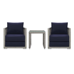 Aura Gray/Navy 3 Piece Outdoor Patio Wicker Rattan Set - 27.5x82" - Ornate Home