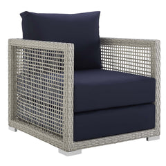 Aura Gray/Navy 3 Piece Outdoor Patio Wicker Rattan Set - 27.5x82" - Ornate Home