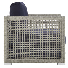 Aura Gray/Navy 3 Piece Outdoor Patio Wicker Rattan Set - 27.5x82" - Ornate Home