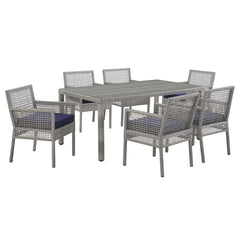 Aura Gray/Navy 7 Piece Outdoor Patio Wicker Rattan Set - Ornate Home