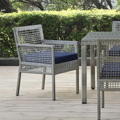 Aura Gray/Navy Outdoor Patio Wicker Rattan Dining Armchair - Ornate Home