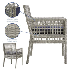Aura Gray/Navy Outdoor Patio Wicker Rattan Dining Armchair - Ornate Home